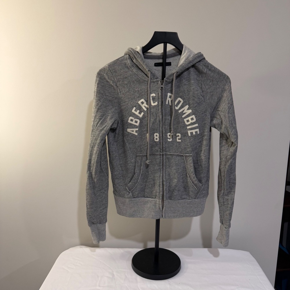 Abercrombie & Fitch Womens XS Y2K Heather Gray Logo Full Zip Hoodie Sweatshirt